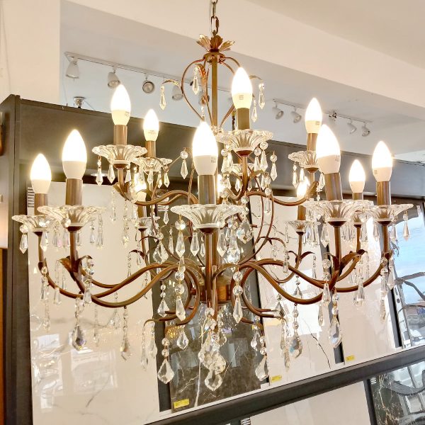 1950s Brass and Crystal Chandelier