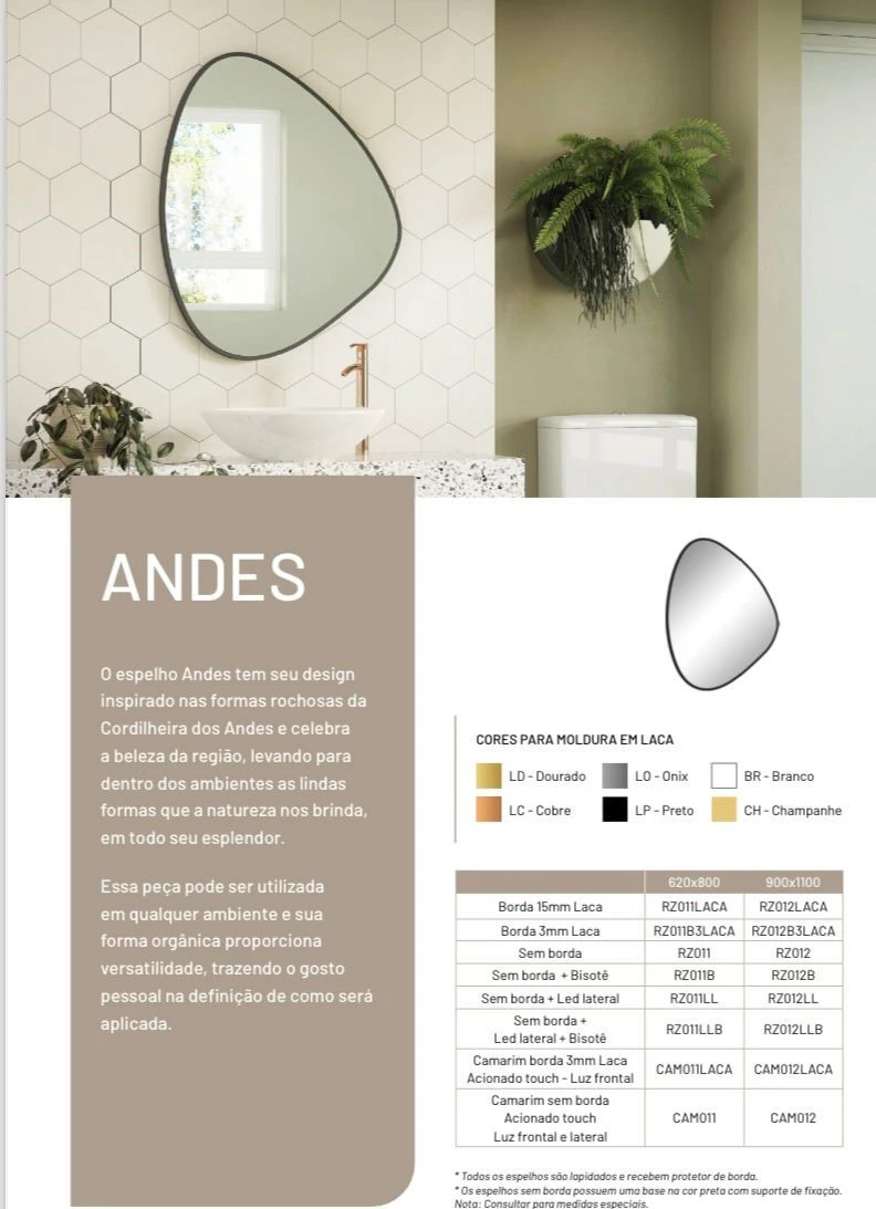 Zen Espelho Metalico Andes 90x110cm Laca Preto - Chafariz