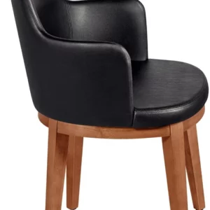 Poltrona de Madeira Tramontina com Braços em Madeira Tauarí Acabamento Amêndoa com Estofado Preto em Couríssimo