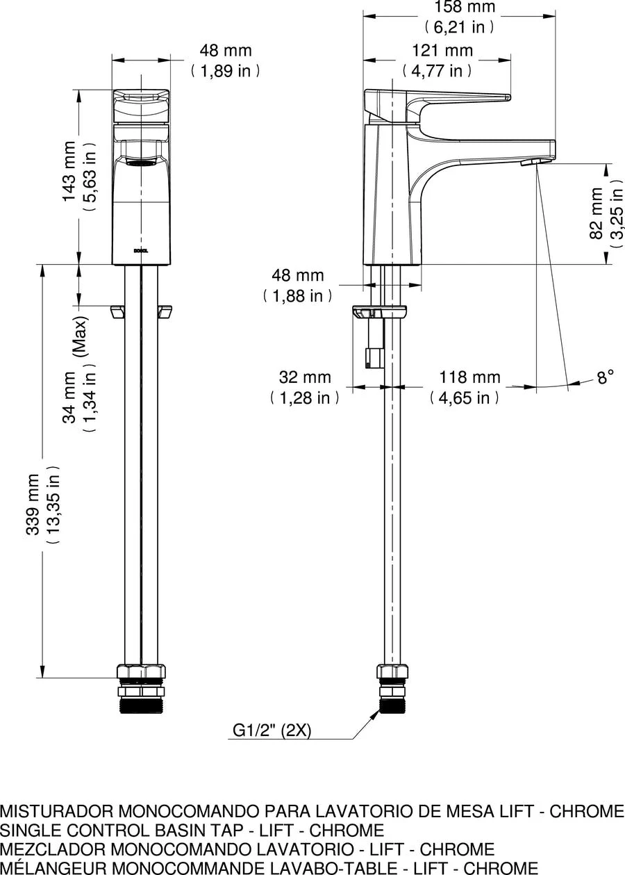 Misturador Monocomando de Mesa para Lavatório Lift 1/2
