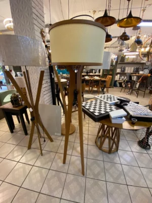 Classic Abajour Coluna Tripe 1319 C/cupula Palha Pl4523