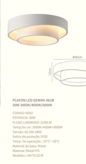 Nitrolux Plafon Led Gemini-001b 30w - 6582 Branco