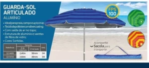 Guarda Sol Kala Aluminio 2.40m Articulado Cores Sortido