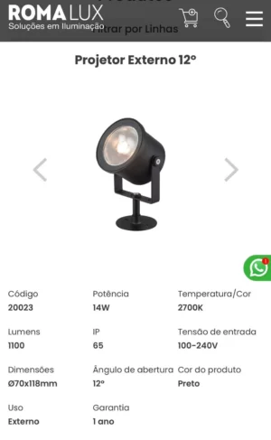 Romalux Projetor Externo 14w 2700k 12° Ip65 **