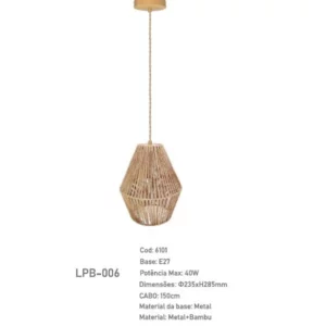Nitrolux Pendente Bambu P/1 Lamp E27 23x28 Lpb-006 - 6101