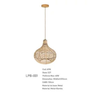 Nitrolux Pendente Bambu P/1 Lamp E27 36x35 Lpb-001 - 6096
